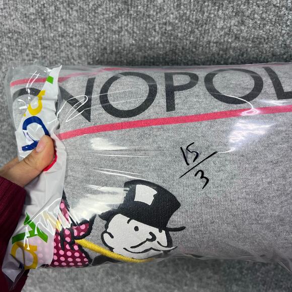 Vtg 1997 MONOPOLY MAN Spellout Sweatshirt Size Large Heather Gray Crew Neck - Picture 9 of 9